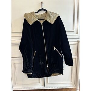 St. John Basics Black Velvet Gold Reversible‎ Hooded Jacket Made In Italy Small